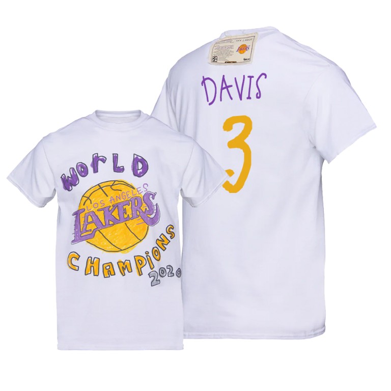 Men's Los Angeles Lakers Anthony Davis #3 NBA 2020 Cartoon Finals Champions White Basketball T-Shirt WHG6083QT